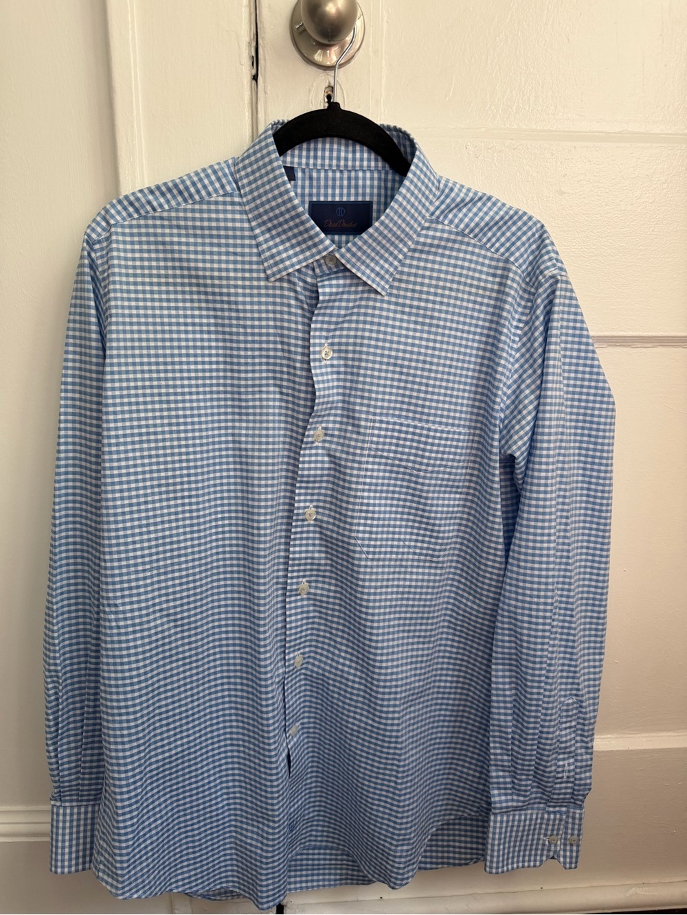 David Donahue Light Blue Gingham Dress Shirt